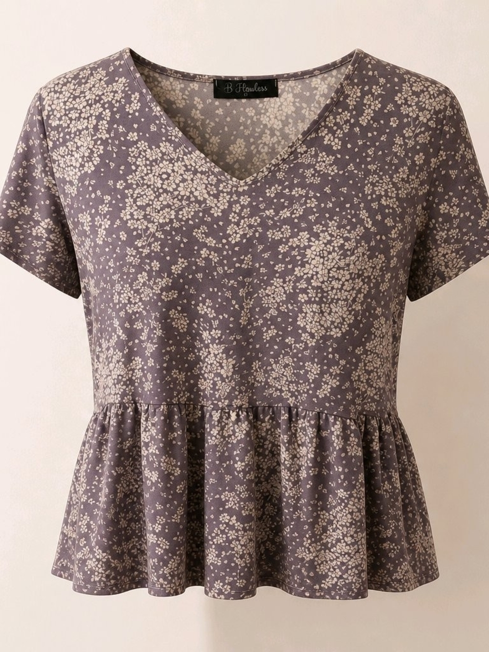 LAWLESS Lavender Floral Peplum V-Neck Top